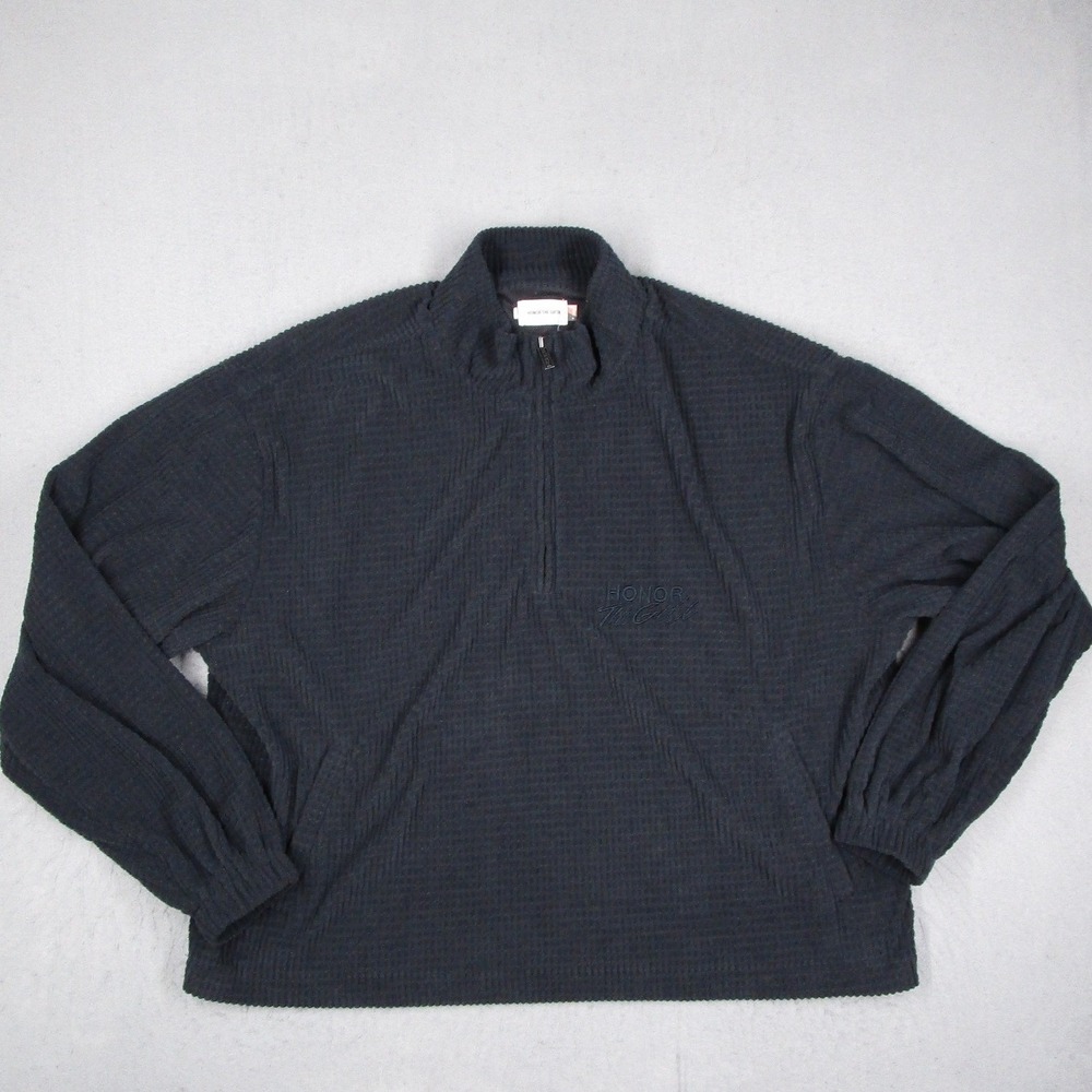 Honor The Gift Mens XL Waffle Knit Quarter Zip Pullover Navy Blue Fleece HTG